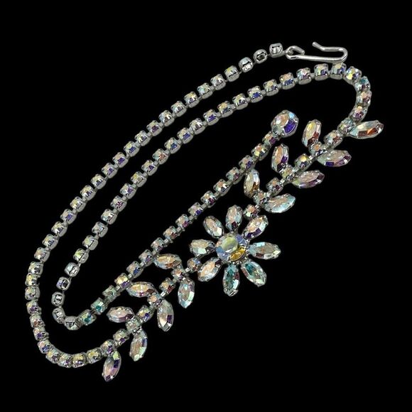 Rhinestone Colorful Floral Designs Choker Necklace Hook Clasp by David's Bridal - Picture 6 of 9